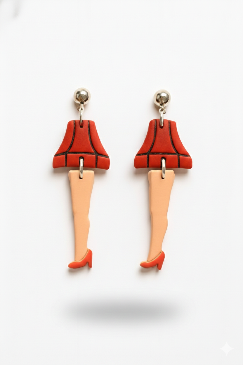 Iconic Movie Lamp Earrings with Red Heel Dangles for Festive Accessory