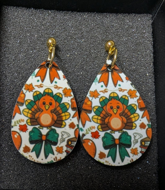 🦃 Turkey Time Teardrop Earrings – Fall Festival Edition