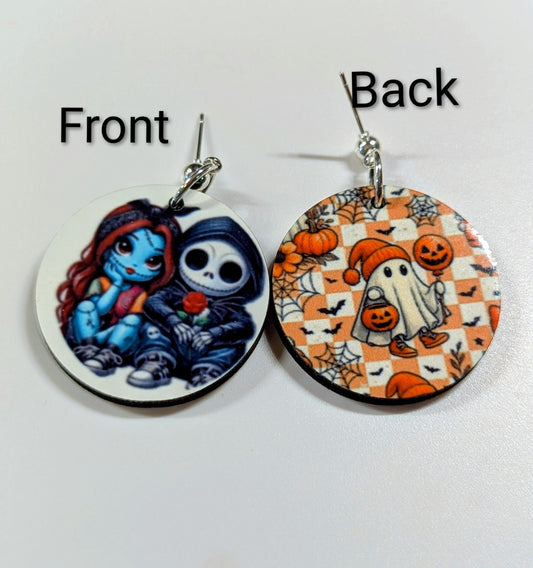 Midnight Companions Earrings – Whimsical Gothic Dangle Jewelry with Cartoon Skeleton & Blue-Hued Friend | IndossArte Studio LLC