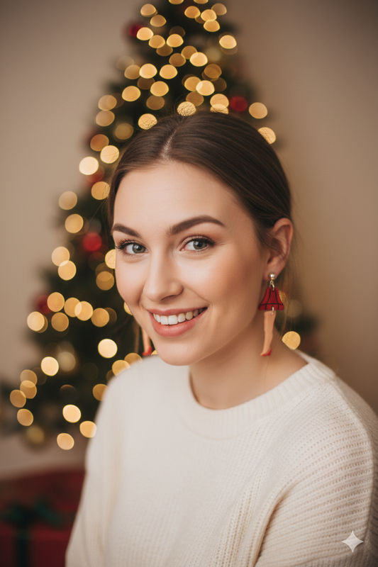 Iconic Movie Lamp Earrings with Red Heel Dangles for Festive Accessory