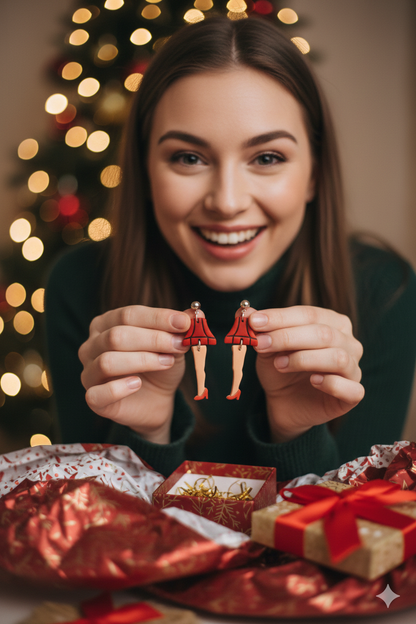 Iconic Movie Lamp Earrings with Red Heel Dangles for Festive Accessory