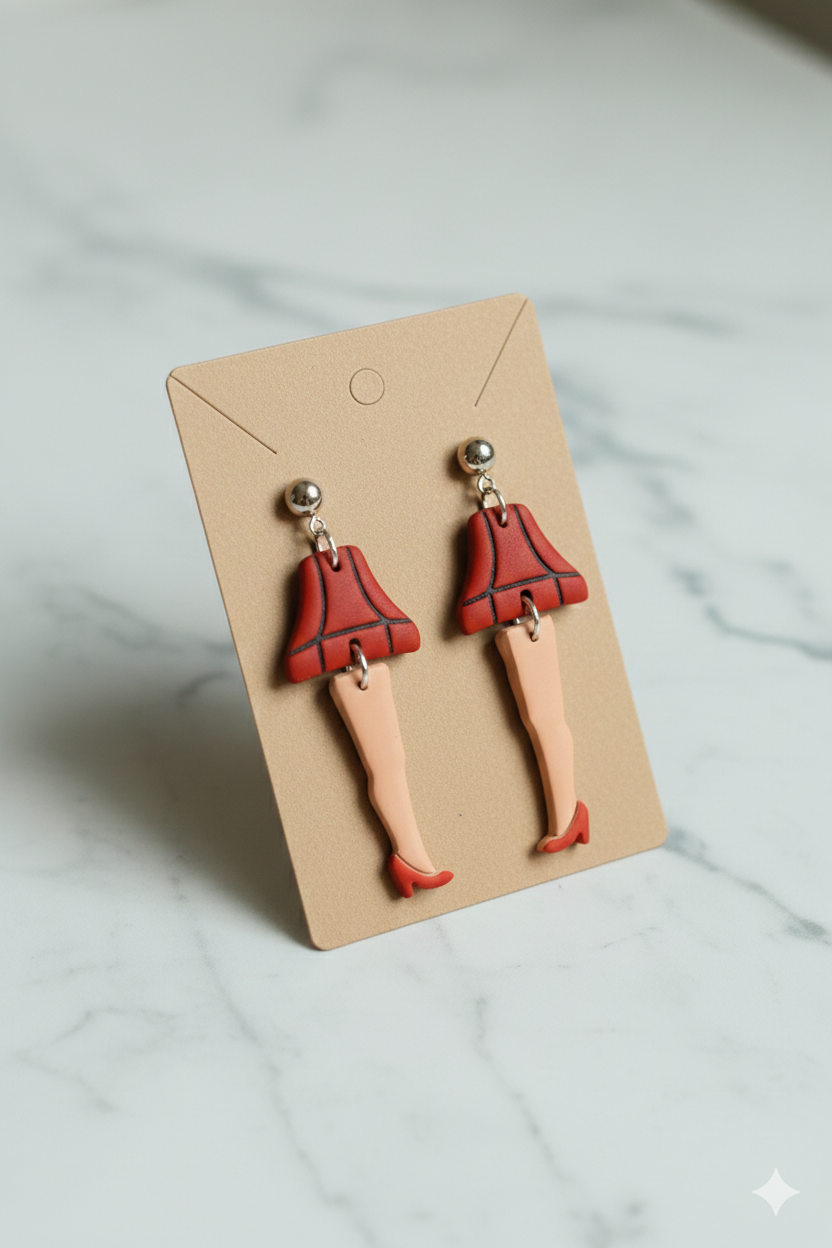 Iconic Movie Lamp Earrings with Red Heel Dangles for Festive Accessory