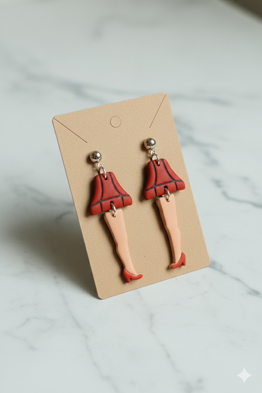 Iconic Movie Lamp Earrings with Red Heel Dangles for Festive Accessory