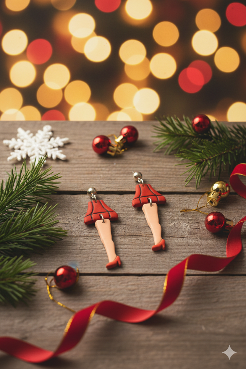 Iconic Movie Lamp Earrings with Red Heel Dangles for Festive Accessory