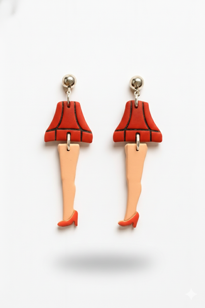 Iconic Movie Lamp Earrings with Red Heel Dangles for Festive Accessory