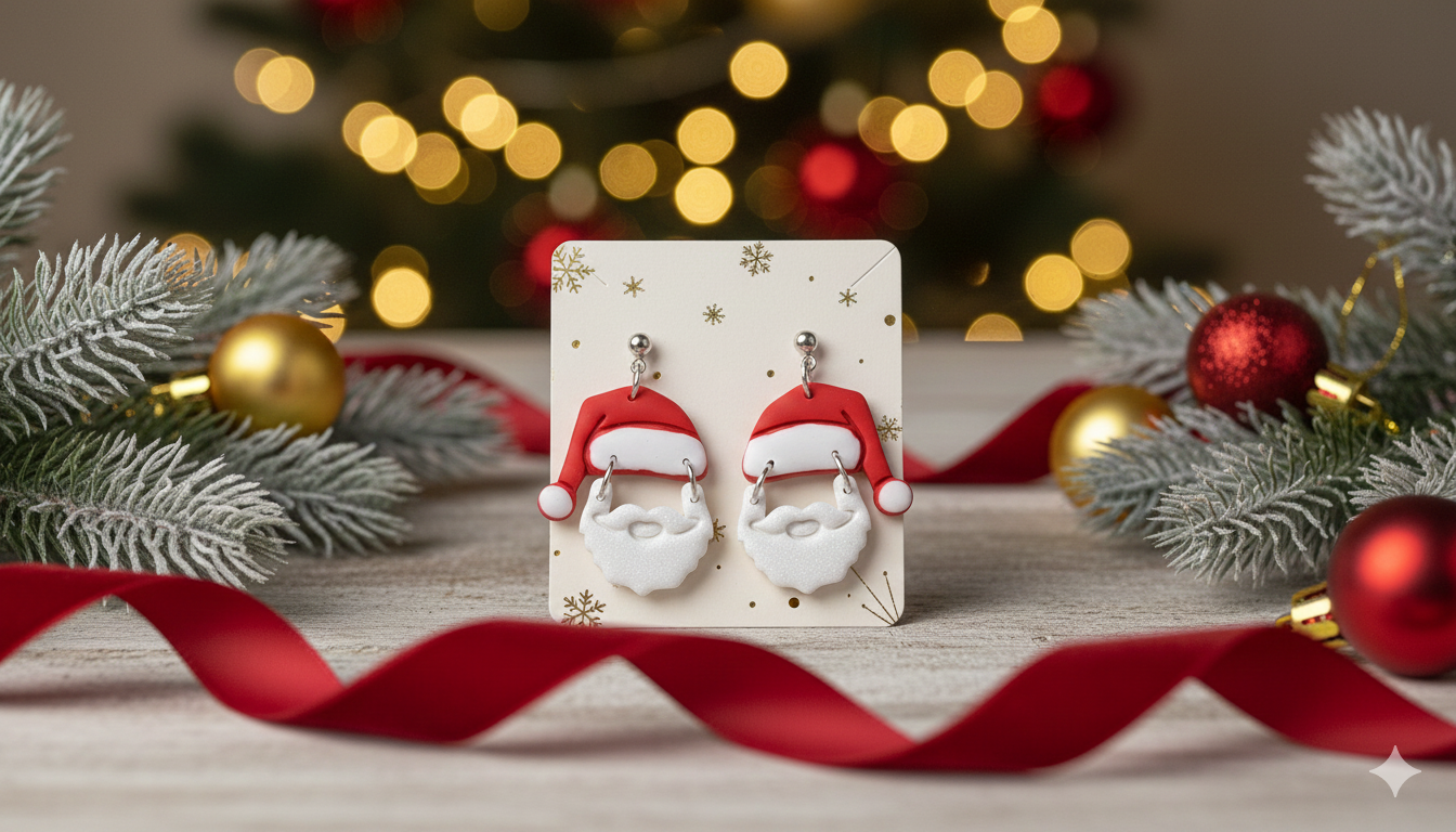 Faceless Santa Dangle Earrings-Glossy