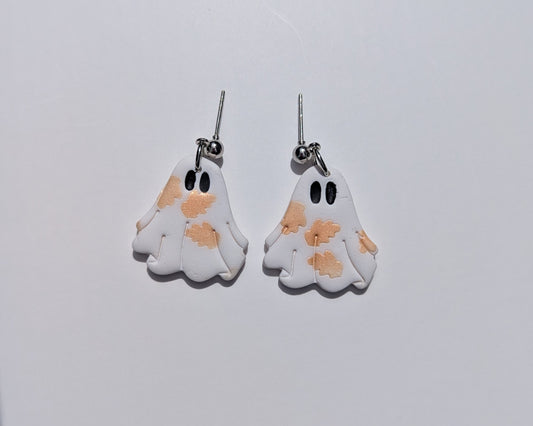 Autumn Ghost Earrings – Fall Leaf Patterned Halloween Jewelry | Indossarte Studio