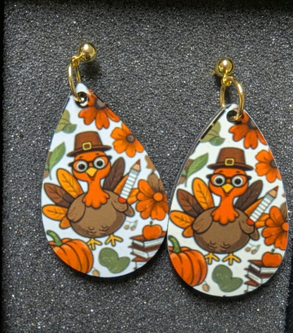 🦃 Pilgrim Pals turkey Teardrop  Earrings – + Autumn Icon