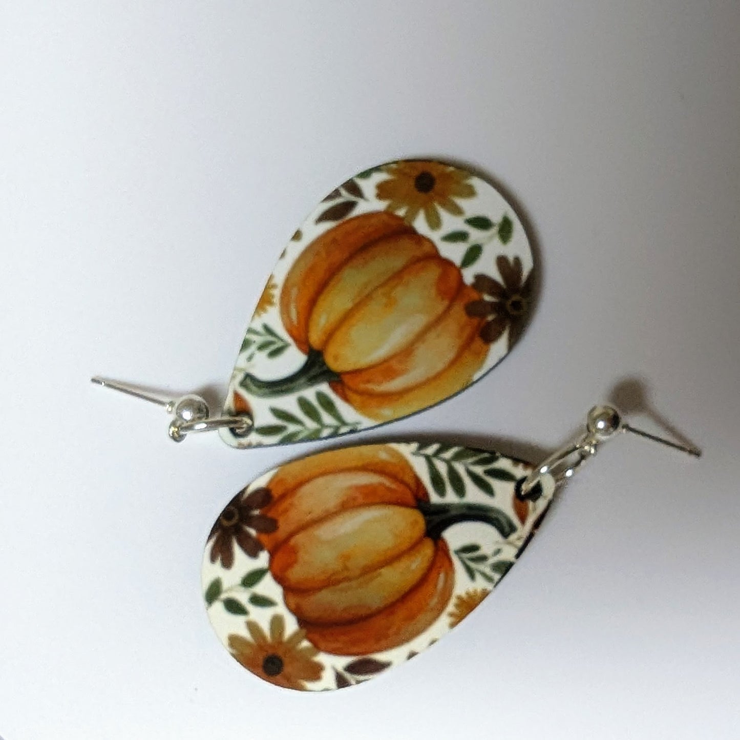 🎃 Golden Bloom Teardrop Earrings – Pumpkin + Florals