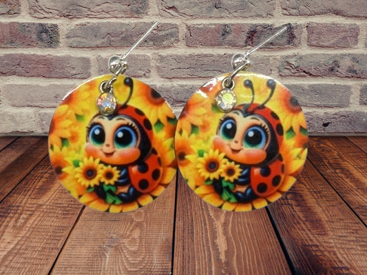 Ladybug & Sunflower Charm Earrings – Whimsical Nature-Inspired Jewelry