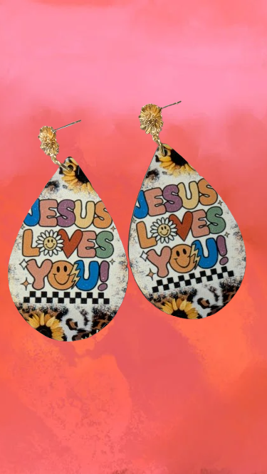 Jesus Loves You Earrings – Bold Sublimated Teardrops | IndossArte Studio”